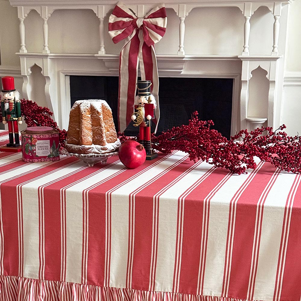 Murano Stripe Organic Ruffled Cotton Tablecloth  - Rosato