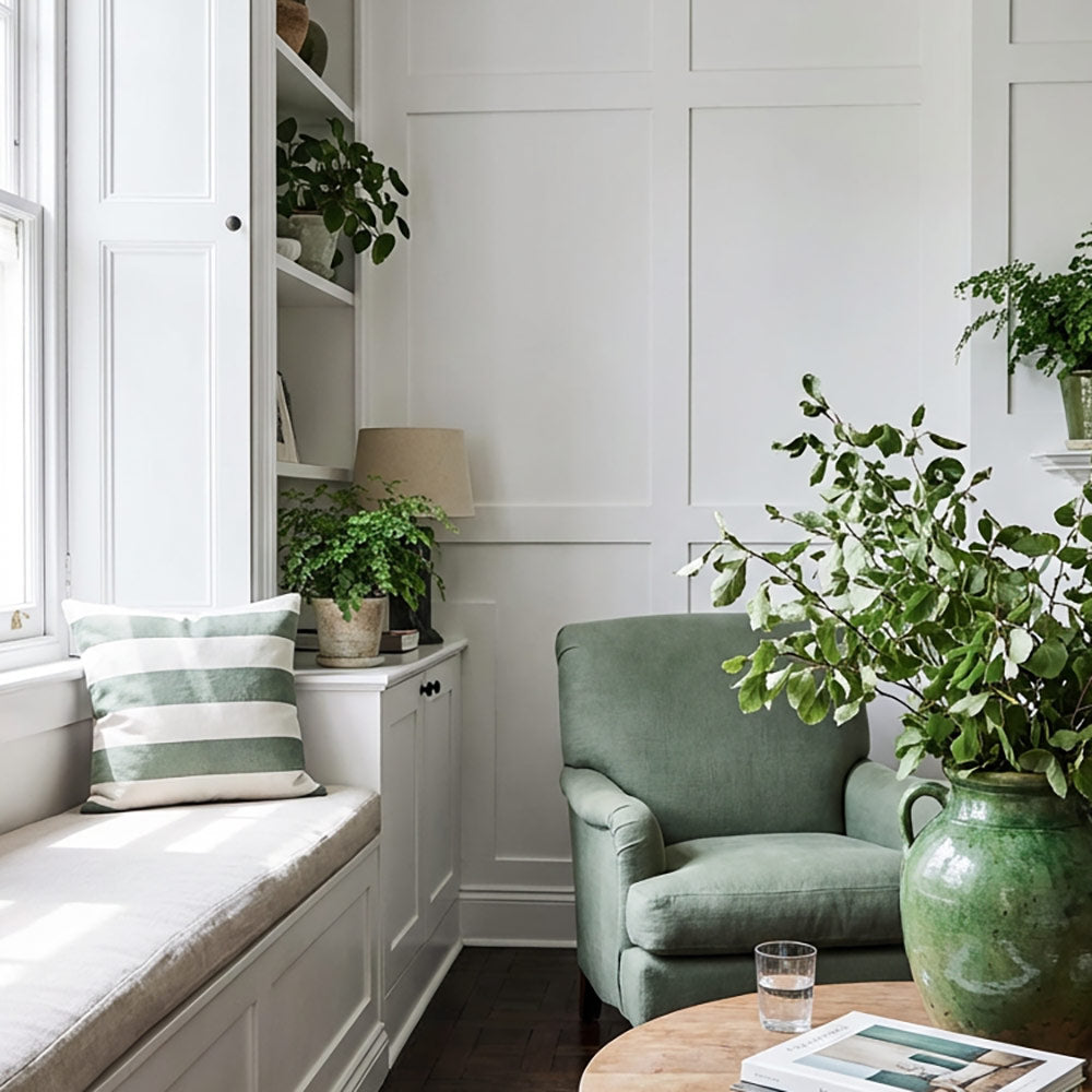 Riviera Striped Linen Cushion - Sage