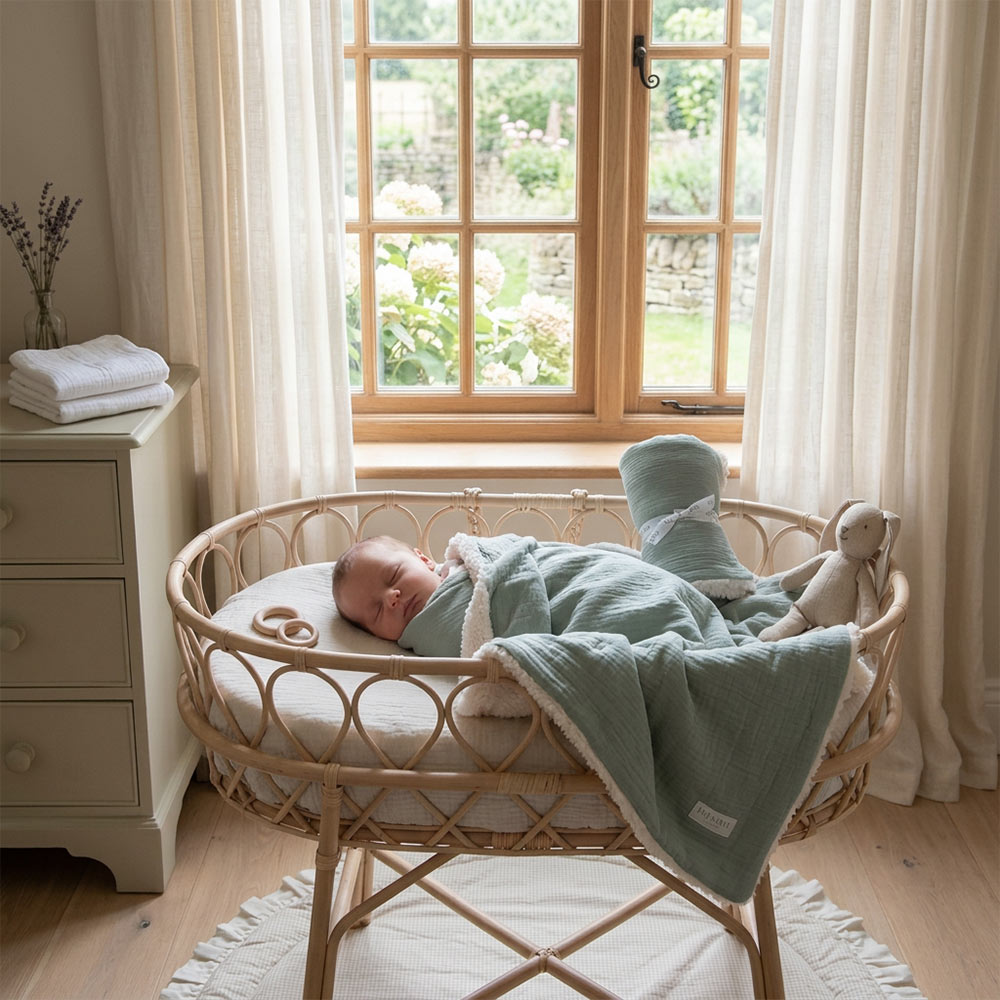 Organic Sherpa Muslin Baby Blanket - Sage