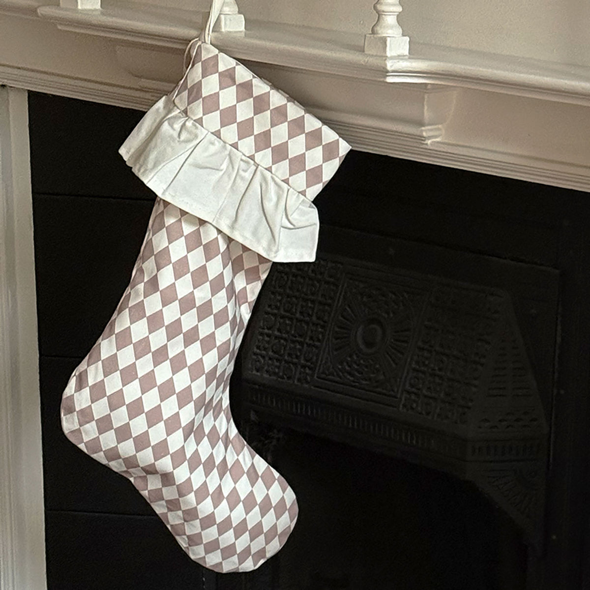 Harlequin Ruffled Stocking - Chestnut Spice