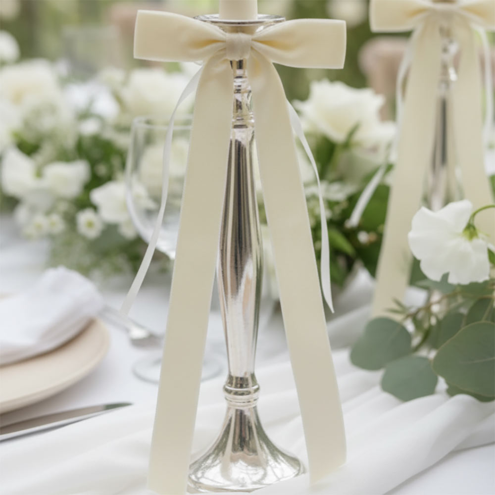 Velvet Decorative Bow - Winter Pearl (Set 4)
