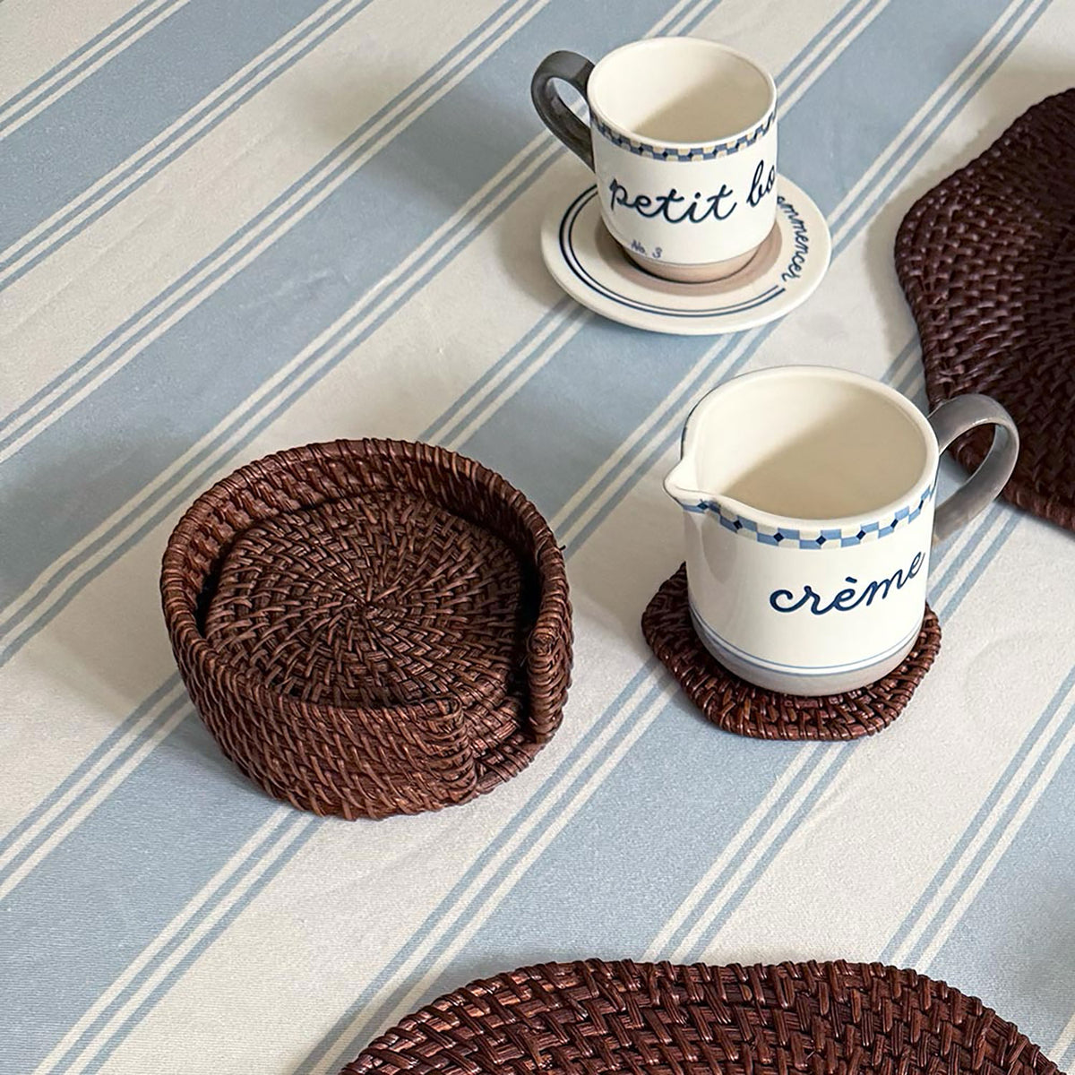 Handwoven Scalloped Rattan Coasters ( 6pcs) - Espresso