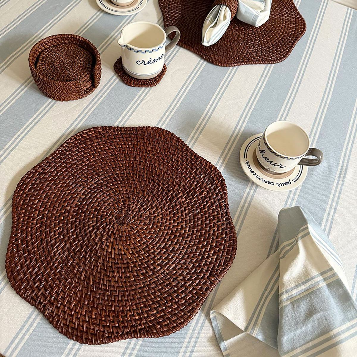 Handwoven Scalloped Rattan Coasters ( 6pcs) - Espresso