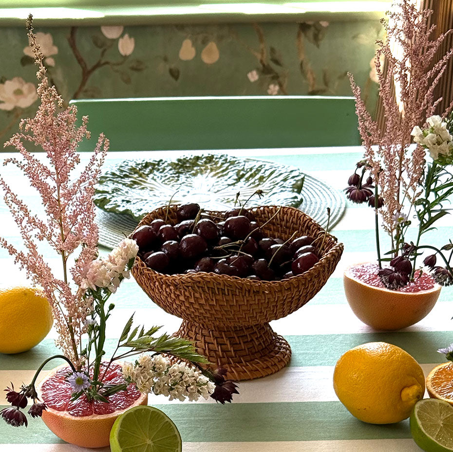 Handwoven Scalloped Rattan Pedestal Bowls