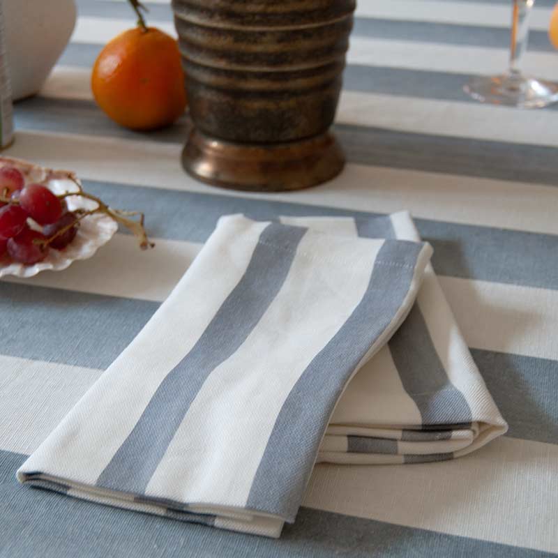Organic Linen Napkin with a Denim Blue Stripe perfect for coastal themed tablesettings Evie & Skye